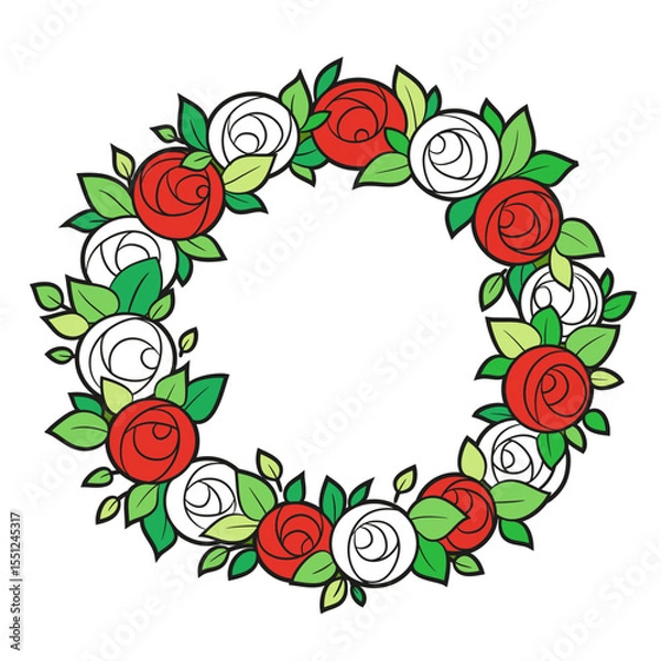 Obraz Frame or wreath of white and red roses  isolated on a white background