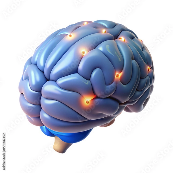 Fototapeta 3d Render Of Human Brain With Glowing Neural