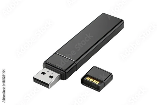 Fototapeta A close up of a black usb drive with its cap off on a black background in a studio setting
