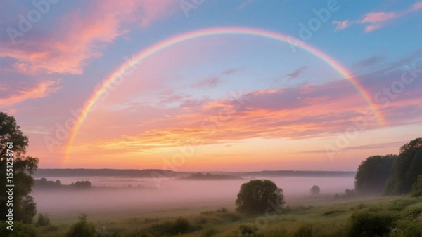 Obraz A rainbow appearing at sunrise in the morning