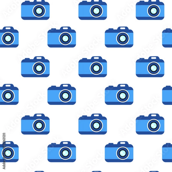 Fototapeta Seamless pattern with Vintage blue camera. Vector flat illustration.