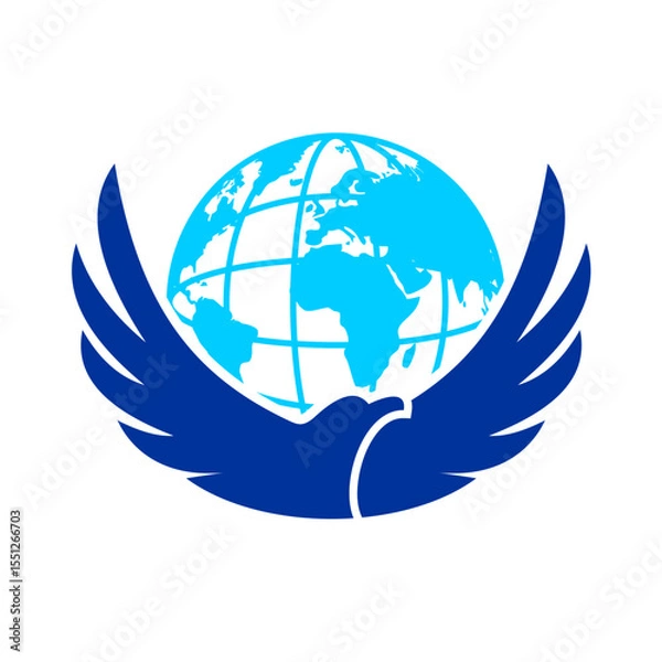 Obraz Eagle spread wing with globe in the behind vector logo