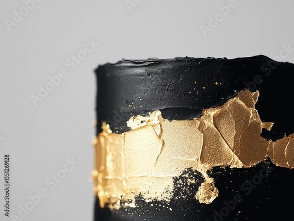Obraz A minimalist black and gold modern cake with smooth ganache and gold leaf accents