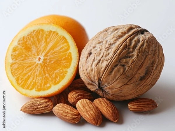Obraz A mix of walnuts and almonds on a clean white background