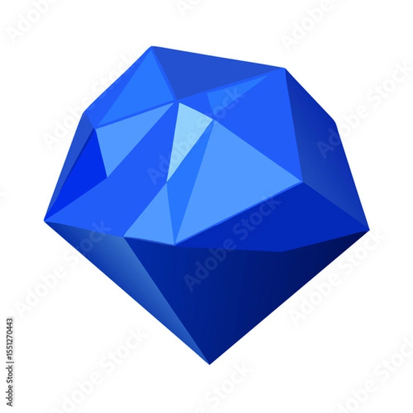 Fototapeta Abstract blue crystal gem or magic treasure icon. Low poly polygonal shape. Vector illustration for mobile app, game design, web element