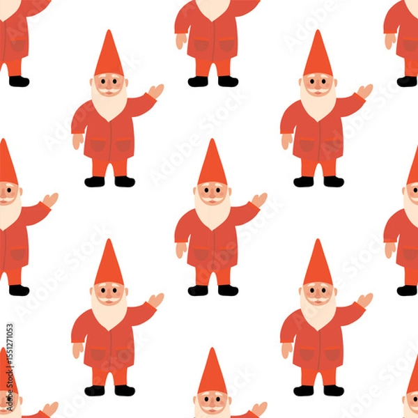 Fototapeta Seamless Pattern. Red Garden Gnome. Vector flat illustration.