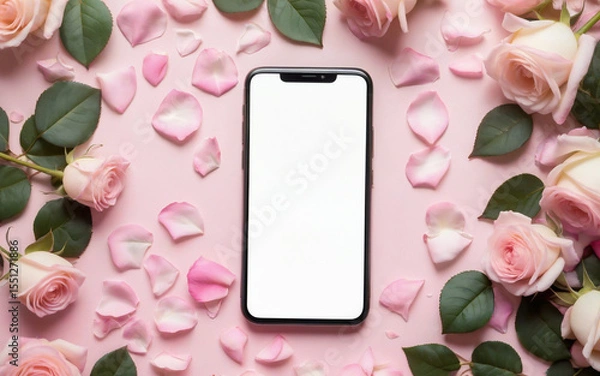 Fototapeta smartphone and  bank card on background of roses