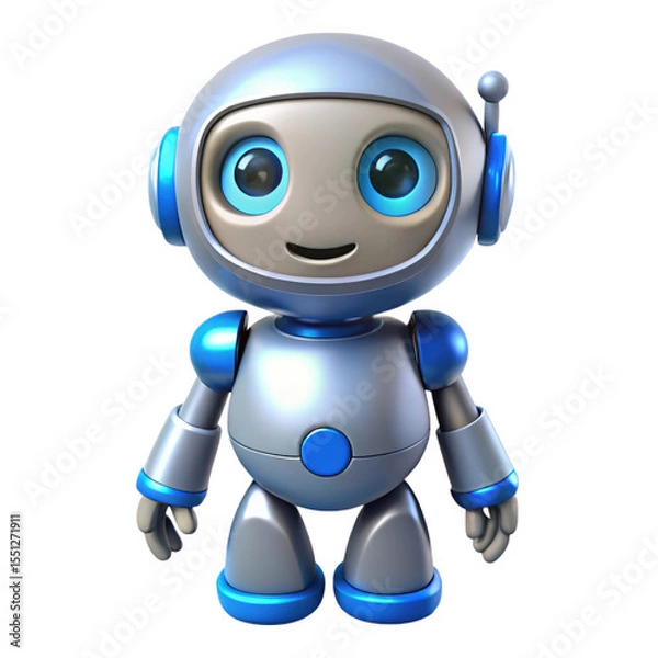 Obraz Friendly Silver Blue Robot 3 D Render Standing isolated on a transparent background image