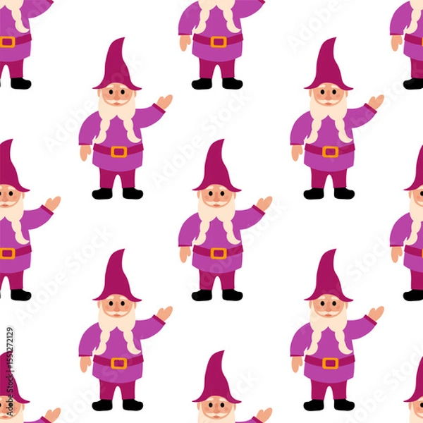 Fototapeta Seamless Pattern. Purple Garden Gnome. Vector flat illustration.