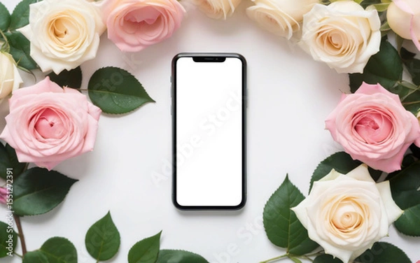 Fototapeta smartphone and  bank card on background of roses