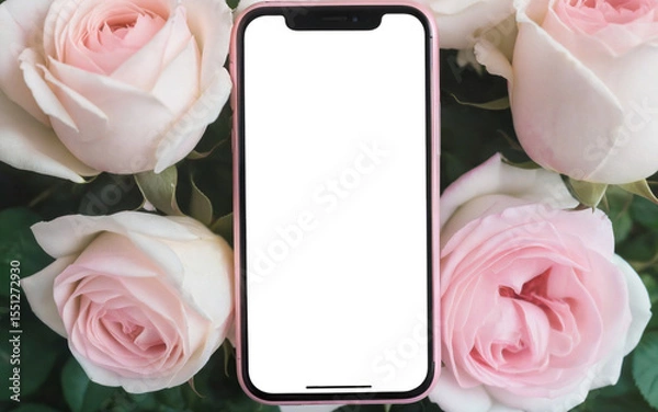 Fototapeta close up smartphone and  bank card on background of roses