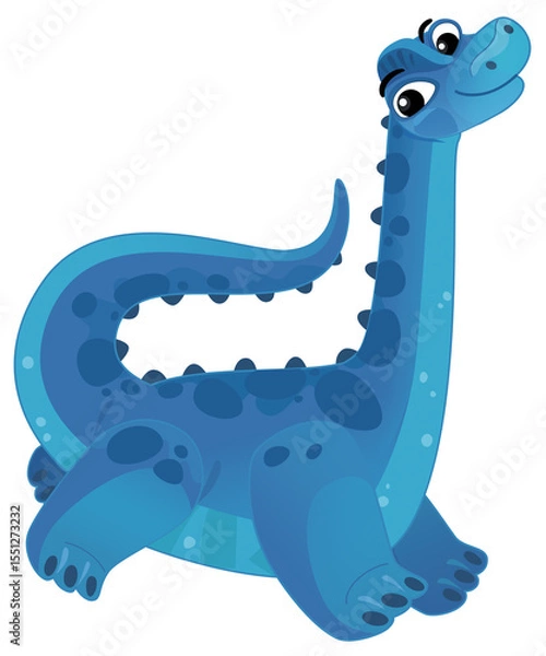 Obraz cartoon scene with happy prehistoric animal brontosaurus diplodocus dino dinosaur smiling and running isolated on white background illustration for kids