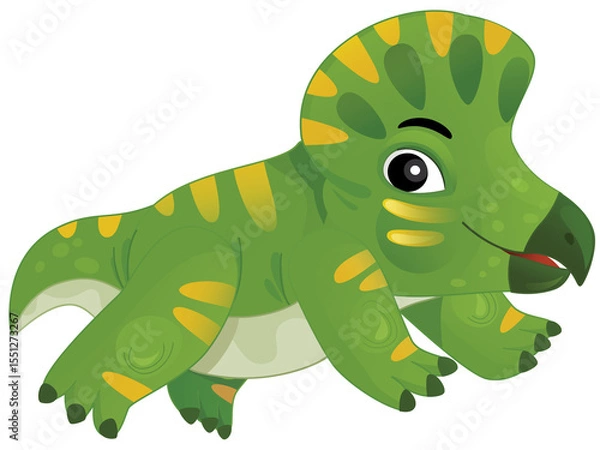 Obraz cartoon happy and funny colorful prehistoric dinosaur dino protoceratops smiling and running isolated illustration for children