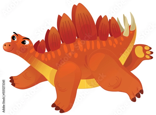 Obraz cartoon scene with happy prehistoric animal stego stegosaurus smiling and running isolated on white background illustration for kids