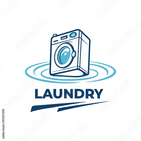 Fototapeta Modern laundry service logo featuring a washing machine icon with ripple effects and bold text