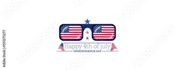Fototapeta Abstract 3d eyeglasses usa flag, rectangle american flag sunglasses, independence day text vector illustration. Usa freedom flag glasses to use for 4th july independence day, memorial day projects. 