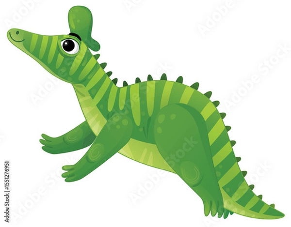 Obraz cartoon scene with dinosaur animal dino prehistoric running and smiling illustration for kids