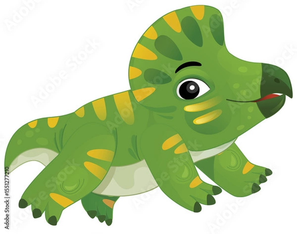 Obraz cartoon happy and funny colorful prehistoric dinosaur dino protoceratops smiling and running isolated illustration for children
