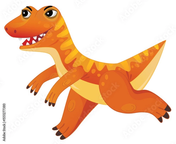 Obraz cartoon happy and funny colorful prehistoric dinosaur dino gallimimus running and smiling isolated illustration for children