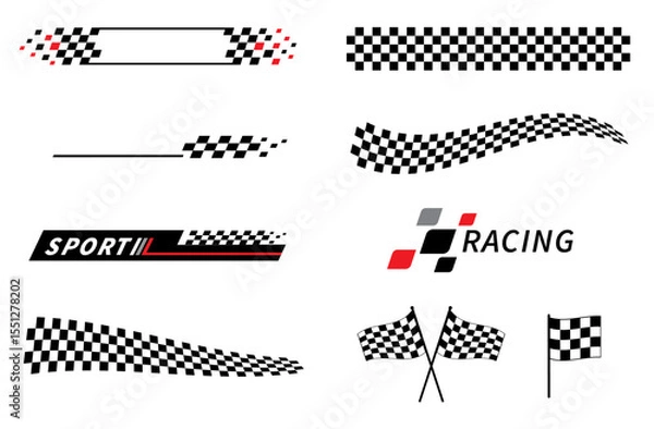 Fototapeta Start and finish flag. Race flag. Checkered flag. Racing stripes. Race motorsport graphics. Vector illustration