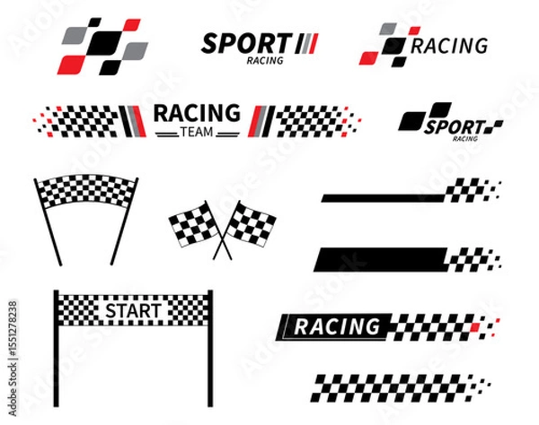Fototapeta Start and finish flag. Race flag. Checkered flag. Racing stripes. Race motorsport graphics. Vector illustration