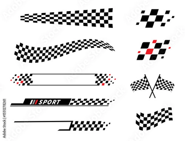 Fototapeta Start and finish flag. Race flag. Checkered flag. Racing stripes. Race motorsport graphics. Vector illustration