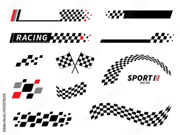 Fototapeta Start and finish flag. Race flag. Checkered flag. Racing stripes. Race motorsport graphics. Vector illustration