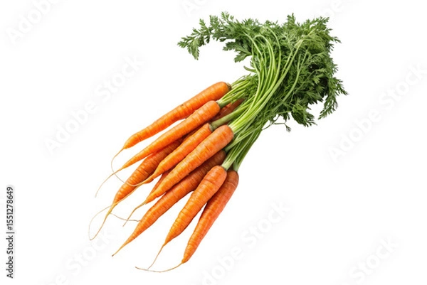 Fototapeta A bunch of fresh carrots with green tops against a black background in a studio setting