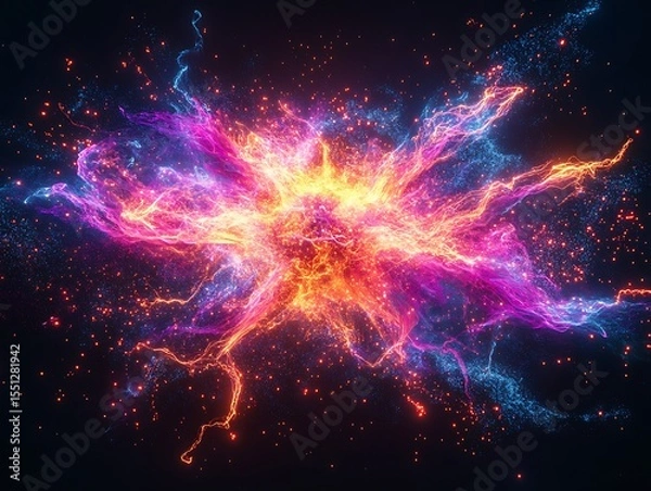 Obraz Dynamic cosmic explosion showcasing vibrant energy fields and glowing particles
