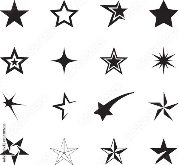 Fototapeta Vector Star Icon Collection , Assorted Black Star Shapes