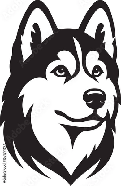 Fototapeta Siberian Husky Dog Vector Illustration in Black and White 