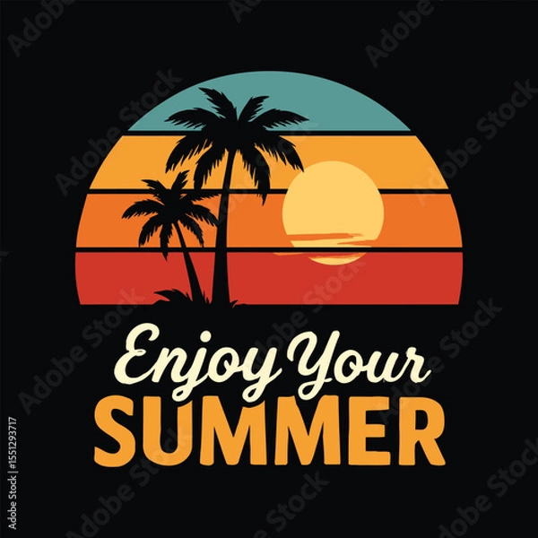 Fototapeta Retro Enjoy Your Summer Design with Palm Trees and Sunset