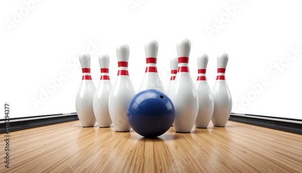Obraz Bowling Vector Isolated on Transparent Background – Sport Game Icon with Ball and Pins