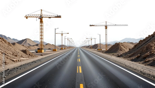 Obraz Road Construction Isolated on Transparent Background – Infrastructure, Development, and Engineering Concept