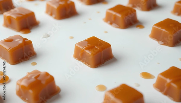 Obraz Caramel Candies with Caramel Sauce Isolated on Transparent Background – Sweet Dessert Treat Concept