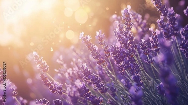 Fototapeta Lavender blooms sway gently in sunlight, creating a serene atmosphere in the garden during golden hour