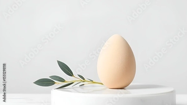 Fototapeta Minimalist Egg and Leaf on Pedestal – Hyperrealistic Natural Still Life