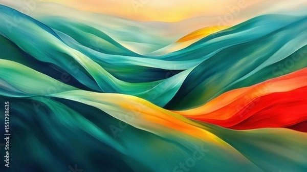 Fototapeta Vibrant abstract landscape with flowing hills and dynamic colors at sunset