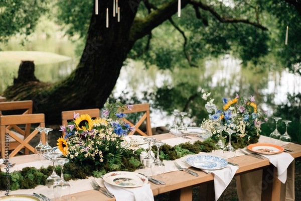 Fototapeta Outdoor Wedding Table Decor in Summer