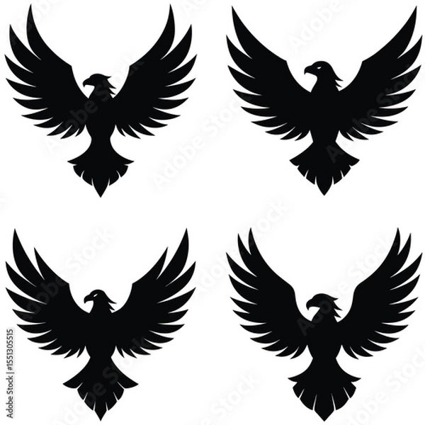Fototapeta "Flying Eagle Silhouette Vector Set – Bold Bird of Prey Icons in Flight"

