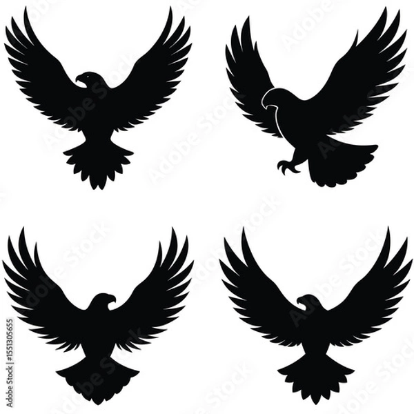 Fototapeta "Flying Eagle Silhouette Vector Set – Bold Bird of Prey Icons in Flight"

