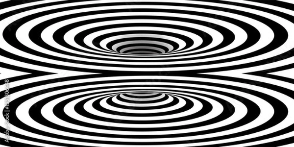 Fototapeta Illusion depicting contorted spatial dimensions a wormhole featuring both entry and exit points as a monochromatic bg. Abstract optical tunnel with 3D portal effects. Psychedelic vector illustration