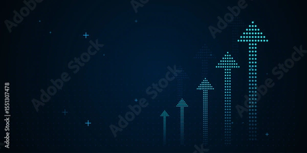 Fototapeta The arrows vary in size and brightness, creating a dynamic effect that conveys upward momentum and digital advancement. vector illustration