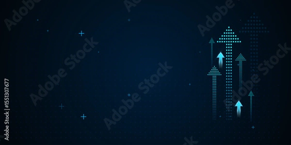 Fototapeta The multiple upward-pointing arrows composed of glowing blue dots, symbolizing growth and progress.vector illustration