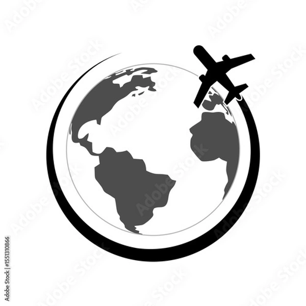 Fototapeta Flight airplane on the globe vector icon logo