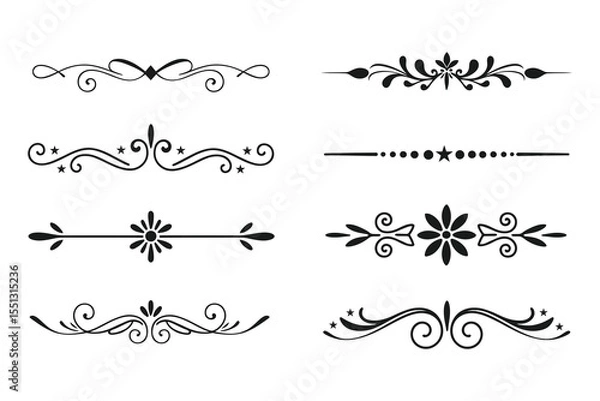 Fototapeta Calligraphy filigree lines Text dividers, vintage Flourishes decorative Scrolls, wedding Ornate, fancy elegant page Separators design elements, Header Swirls menu card,s Ornamental Border
