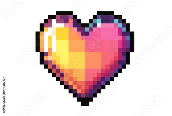 Obraz Colorful pixel heart in vibrant shades of pink, orange, and yellow designed with a retro 8-bit style. Vector.