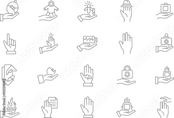 Fototapeta Collection of twenty-five minimalist line art icons. Each icon features a unique abstract design, perfect for branding, websites, and app design. The icons are presented in black and white.