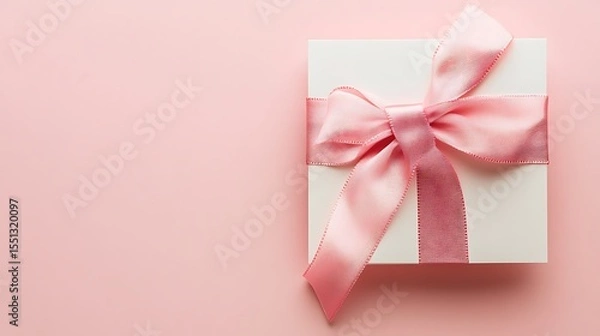 Obraz Minimalist Card with Pink Ribbon on Soft Pink Background Elegant and Simple Design