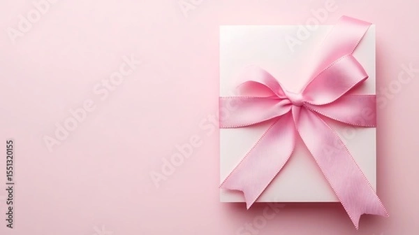 Obraz Minimalist Card with Pink Ribbon on Soft Pink Background Elegant and Simple Design